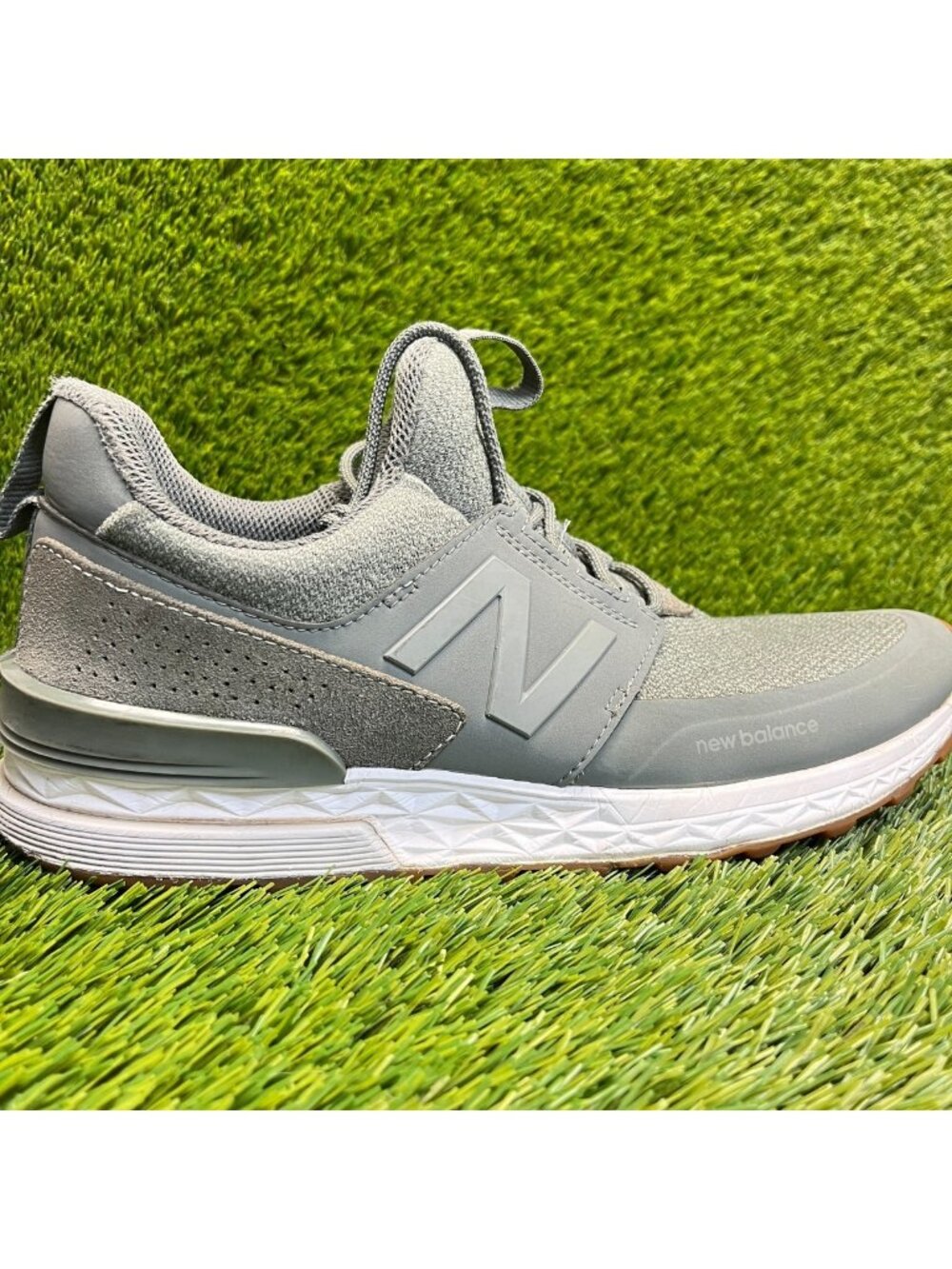 New Balance 574 Sport Mens Size 10.5 Gray White Athletic Running Shoes Sneakers